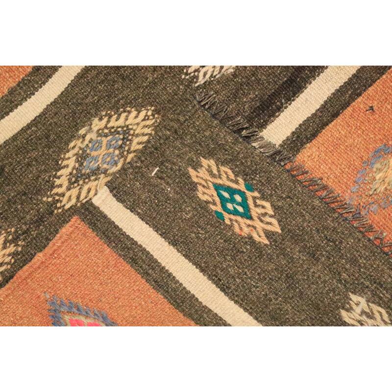 Hand Woven Oriental 100% Wool Carpet Southwestern Tribal Oranges & Rust Kilim Area Rug - 11' 2'' X 5' 8''