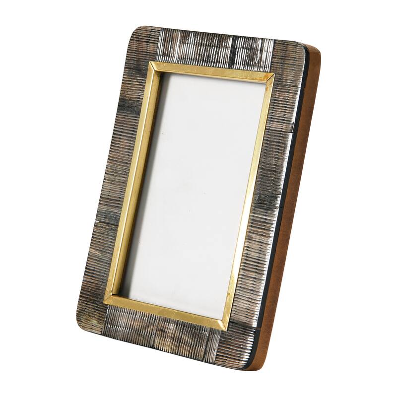 Hand-Carved Horn Photo Frame with Brass Border