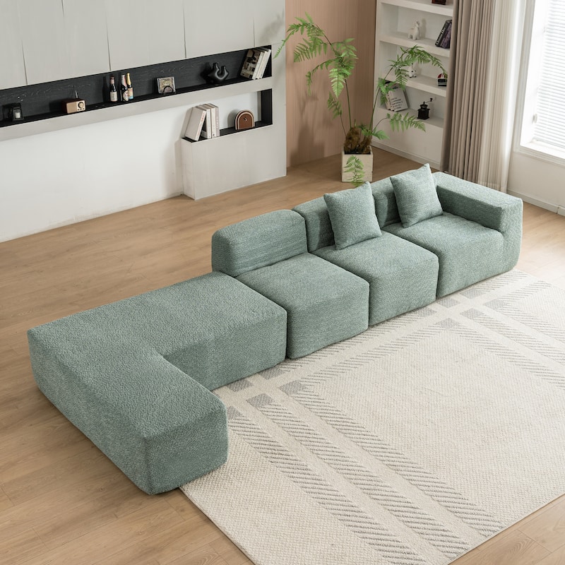 116.5" Polyester 4-Seater Sectional Sofa with Back Pillows