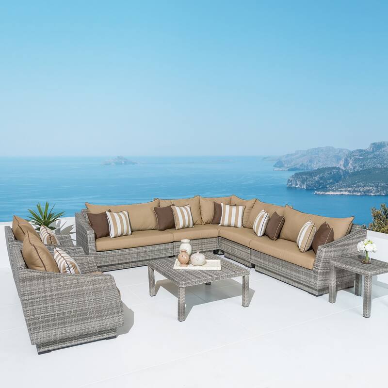 Cannes 9 Piece Sunbrella Outdoor Patio Sectional & Table