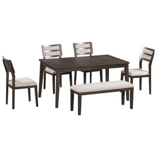 6-Piece Traditional Upholstered Wood Dining Room Table Set with 4 ...