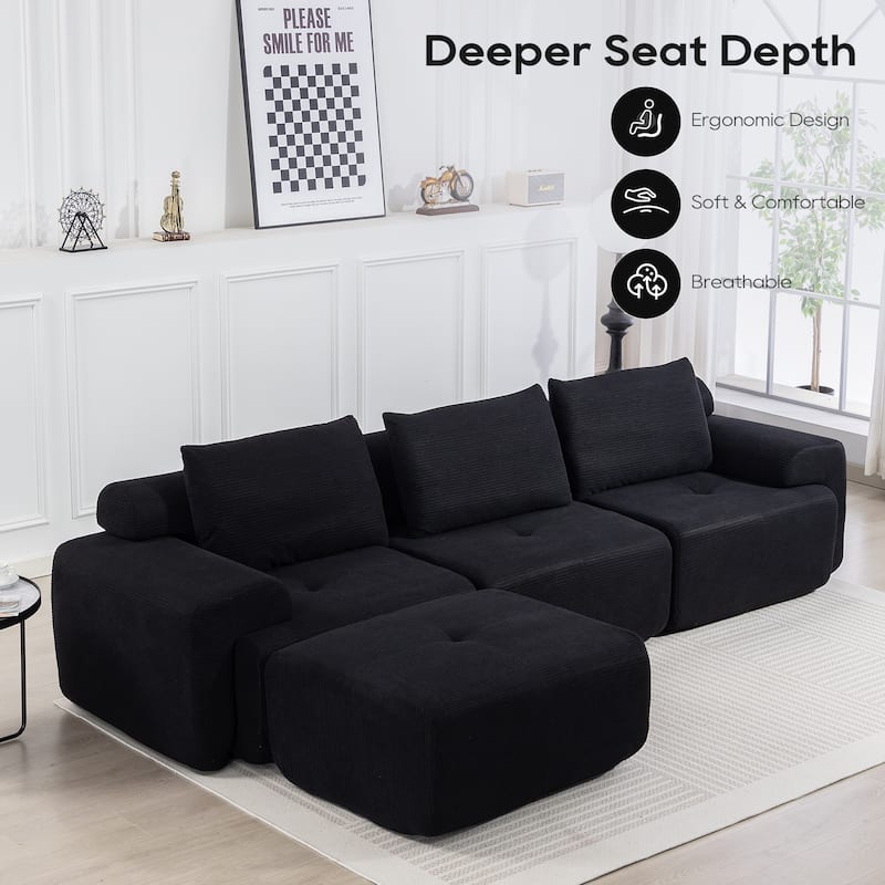 Corduroy Modular Sleeper Sofa Bed with Ottoman, L-shaped Sectional Couches for Living Room with Memory Foam and Steel Frame