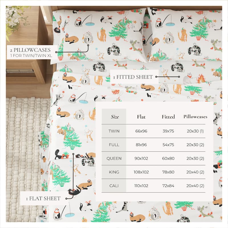 Linery & Co. Christmas Turkish Cotton Double-Brushed Flannel Bed Sheet Set