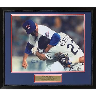 Nolan Ryan Autographed Texas Rangers Signed Baseball 16x20 Framed Photo Fight Punch Robin Ventura Beckett COA - 8'6" x 11'6"