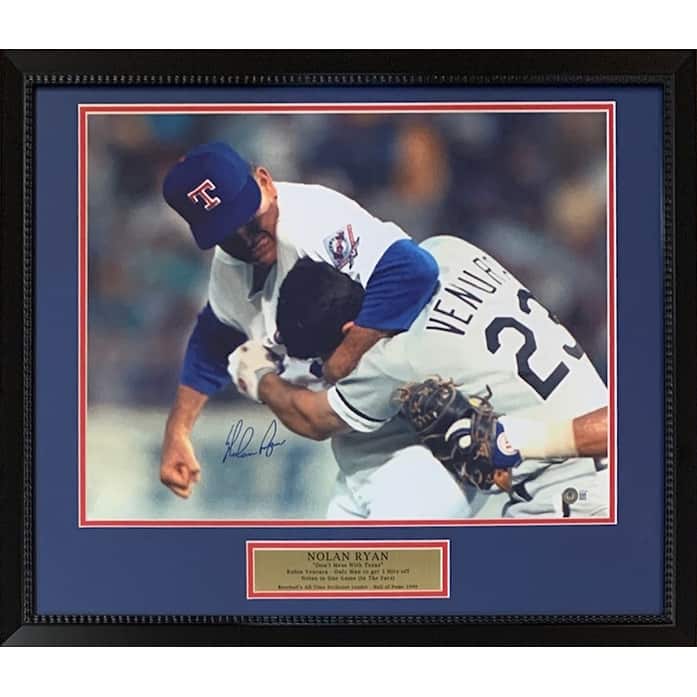Nolan Ryan Autographed Texas Rangers Signed Baseball 16x20 Framed Photo Fight Punch Robin Ventura Beckett COA - 8'6" x 11'6"
