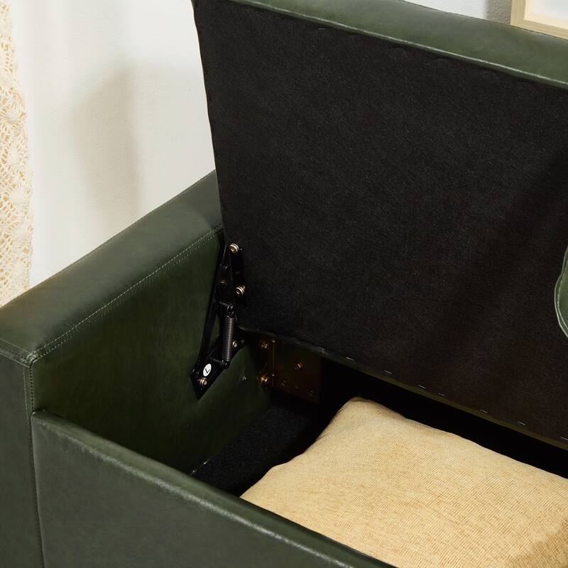 Bedroom End of Bed Bench Storage Bench with Wood Legs, Dark Green Leather Bench Upholstered Bench Dining Bench