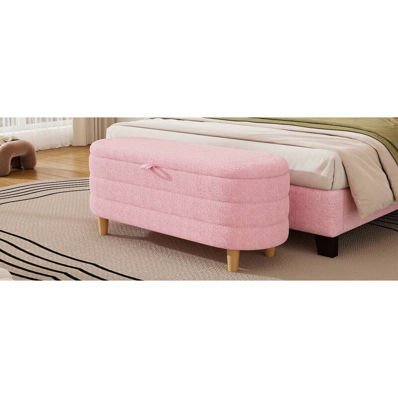 Elegant Upholstered Storage Bench with Wood Legs