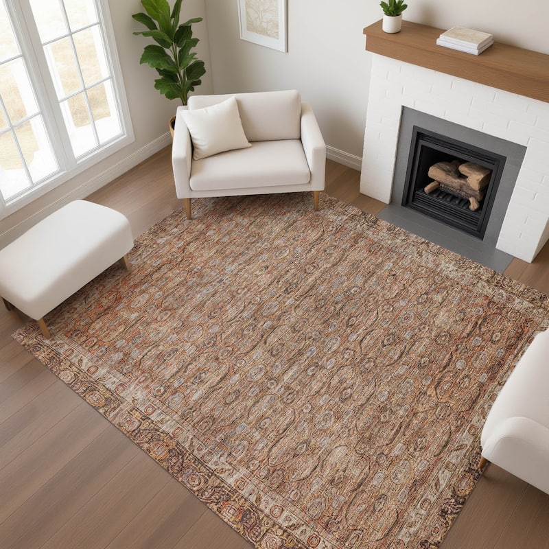Premium Washable Super Soft Vintage Traditional Mayfield Rug - Copper - 9' x 12'