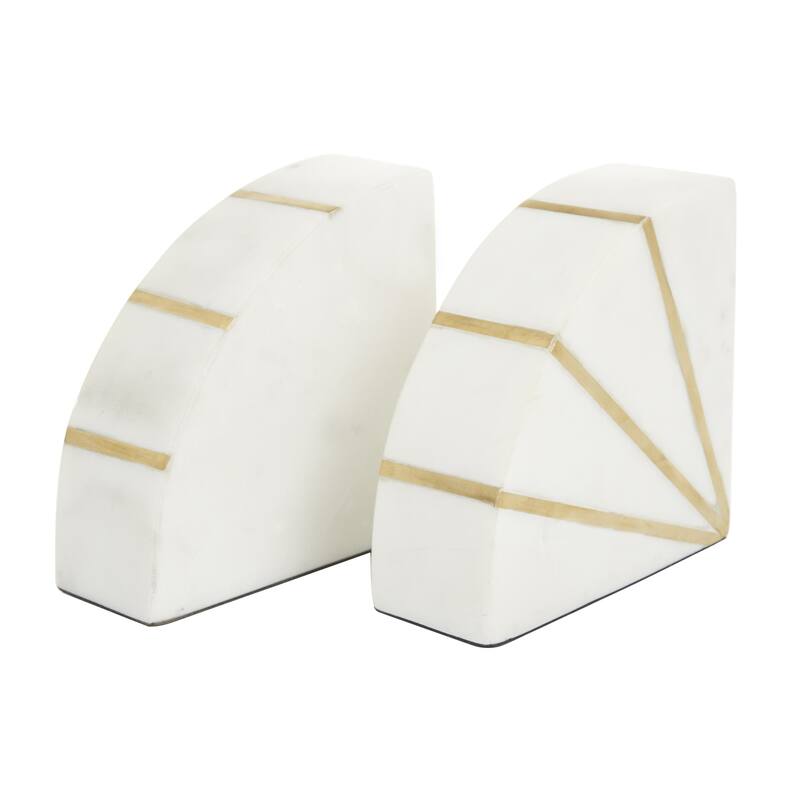 Marble Geometric 9 lbs Bookends with Gold Inlay - Set of 2 Black or White - CosmoLiving by Cosmopolitan