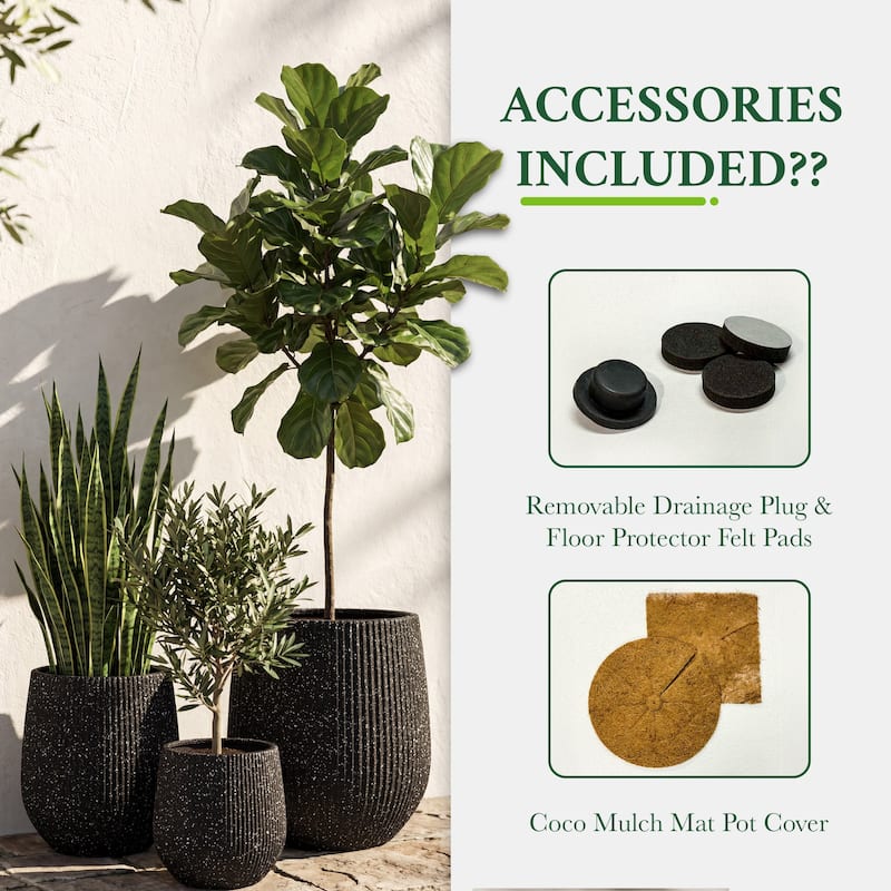 DTY Signature Mount Wilson 1-Piece Fiberstone Tapered Planter for Indoor/Outdoor, Black