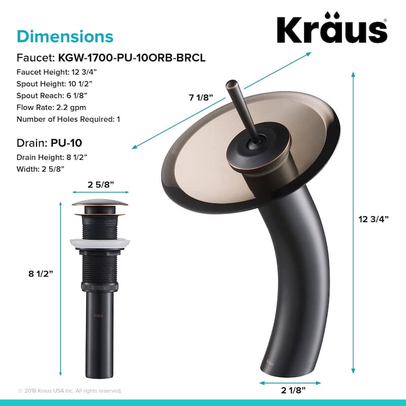 Kraus Waterfall Single Hole Vessel Bathroom Faucet - Metal Pop-Up