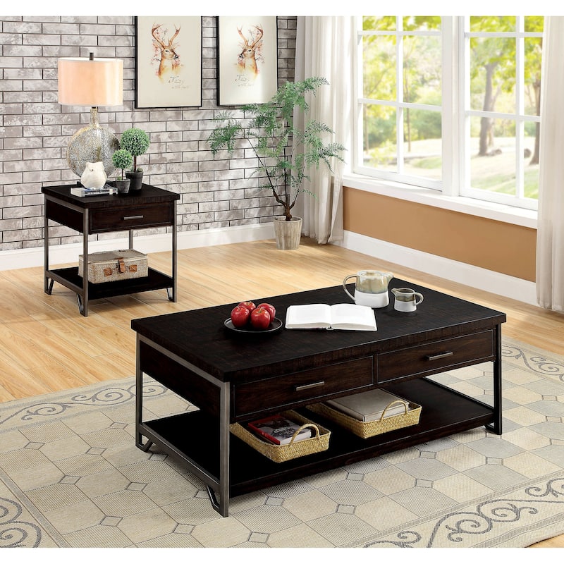 Hawkins Industrial Oak 24-inch Solid Wood 1-Shelf Side Table by Furniture of America