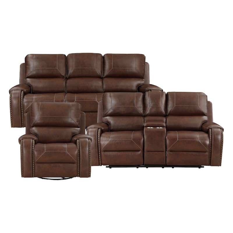 Ashton 3-Piece Manual Reclining Living Room Set - Brown