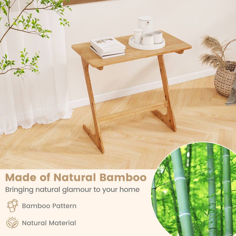 Costway Bamboo Sofa Side Table Z-Shaped Spacious Tabletop Space-Saving - See Details