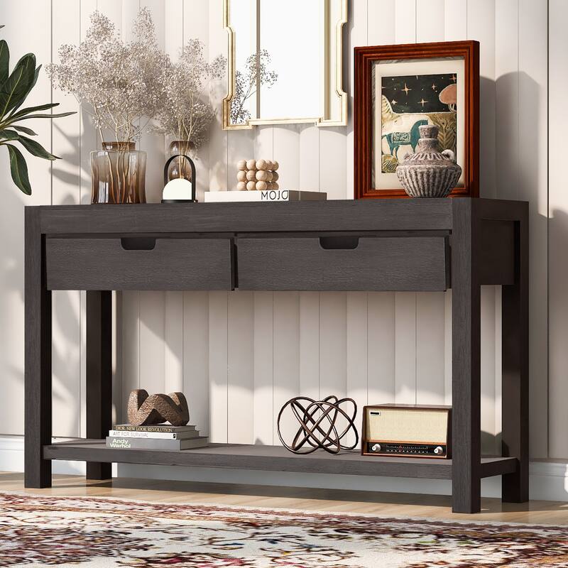 Console Table with 2 Drawers and 1 Shelf - Brown