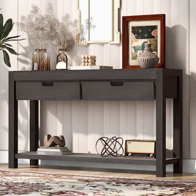 Elegant Finish Entryway Console Table with 2 Drawers and 1 Shelf