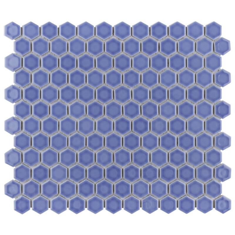 Merola Tile Tribeca 1" Hex Glossy Periwinkle 10-1/4" x 11-7/8" Porcelain Floor and Wall Tile - Case (10 Tiles)