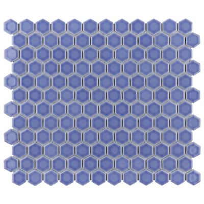 Merola Tile Tribeca 1" Hex Glossy Periwinkle 10-1/4" x 11-7/8" Porcelain Floor and Wall Tile