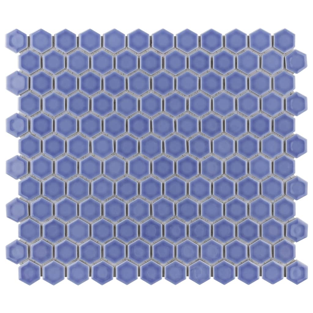 Merola Tile Tribeca 1" Hex Glossy Periwinkle 10-1/4" x 11-7/8" Porcelain Floor and Wall Tile