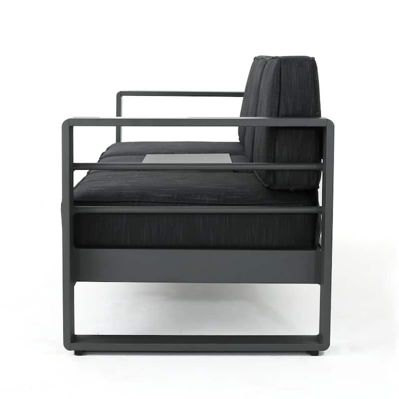 Cape Coral Cushioned Aluminum Outdoor Sofa with Tray by Christopher Knight Home