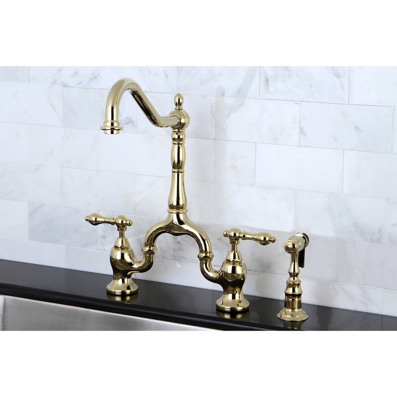 English Country Kitchen Bridge Faucet with Brass Sprayer