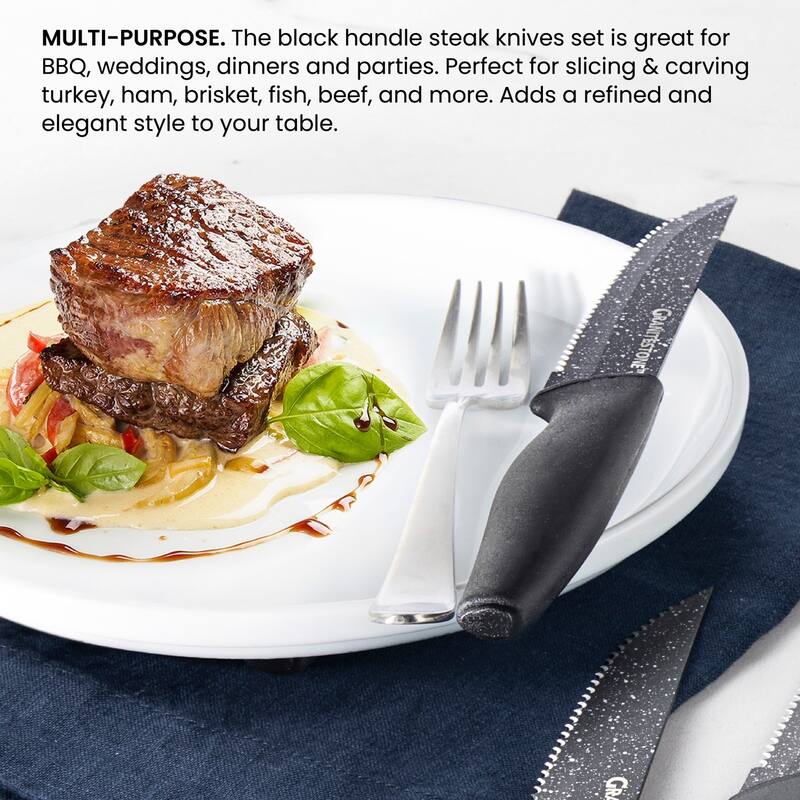 Granitestone NutriBlade Black 6 Piece Serrated Steak Knife Set Nonstick Stainless Steel