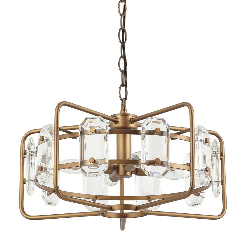 Industrial Modern 4-Light Metal Crystal Open Frame Drum Chandelier for Dining Room - 10-in H x 17.6-in D