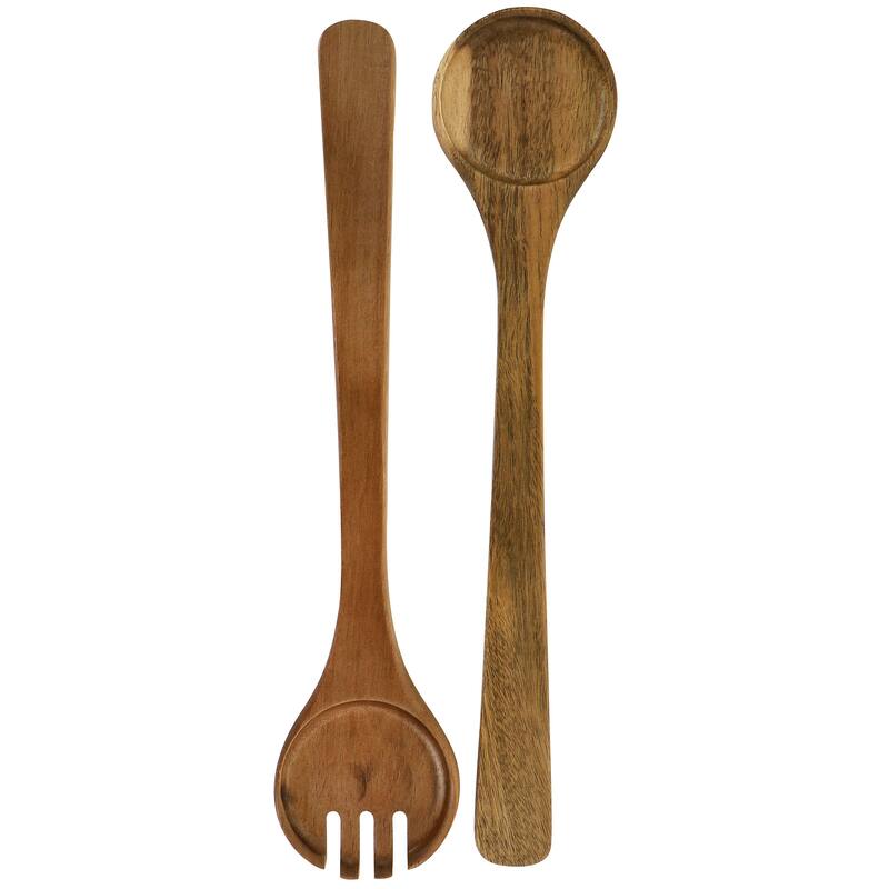 Arcata 3 Piece Acacia Wood Round Serving Bowl and Spoon Set in Brown