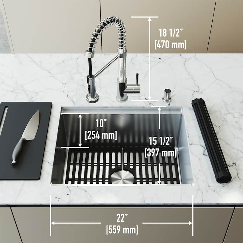 VIGO Mercer 24"L x 20"W Undermount Kitchen Sink and Edison 19"H in Faucet Set