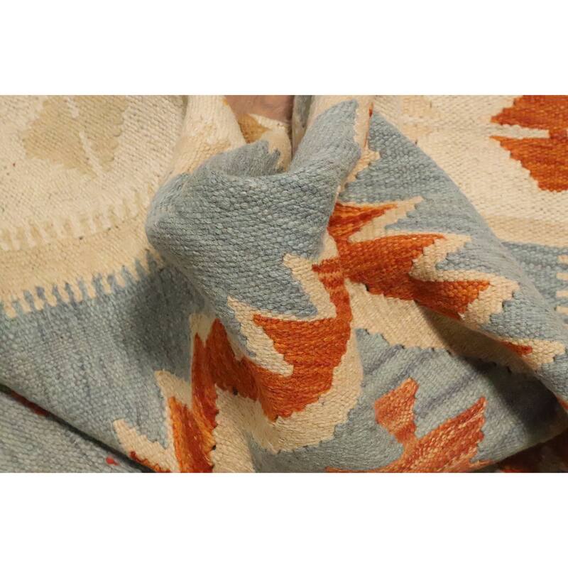 Hand Woven Oriental 100% Wool Carpet Southwestern Tribal Navy Blue & Blues Kilim Area Rug - 4' 9'' X 3' 2''