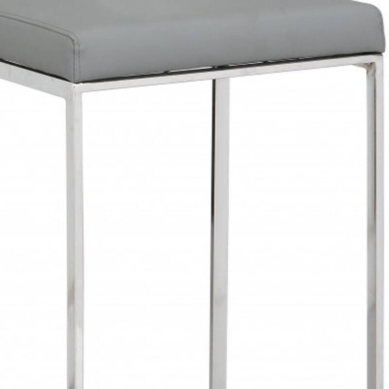Modern Grey Faux Leather Bar Stool with Chrome Legs Backless Seat and Footrest for Kitchen Island