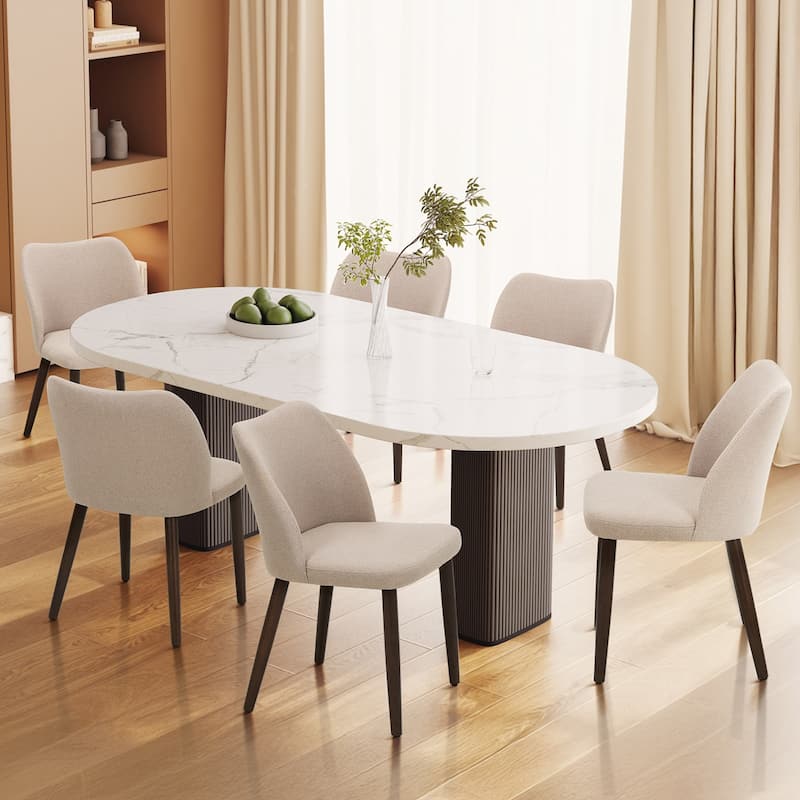 Set of 2 Wooden Dining Chairs, Beige Upholstered Fabric for Kitchen & Dining Room