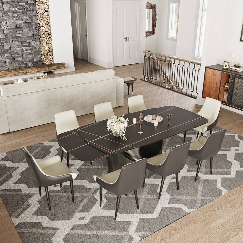 63"-94" Hobart Modern Dining Table with Rectangular Sintered Stone Tabletop and Carbon Steel Leg for 4-10