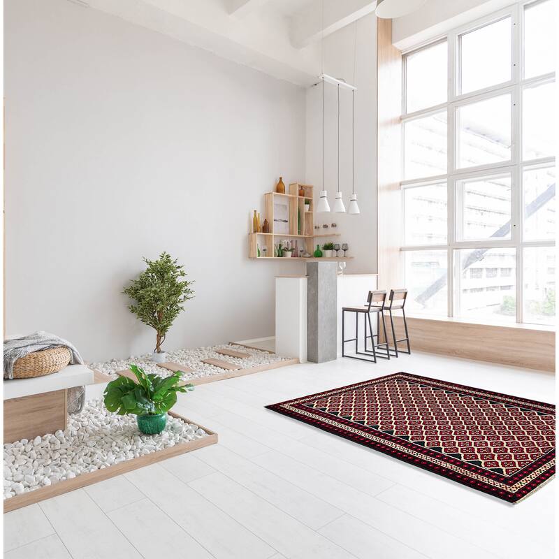 ECARPETGALLERY Hand-knotted Baluch Red Wool Rug - 3'8 x 6'7