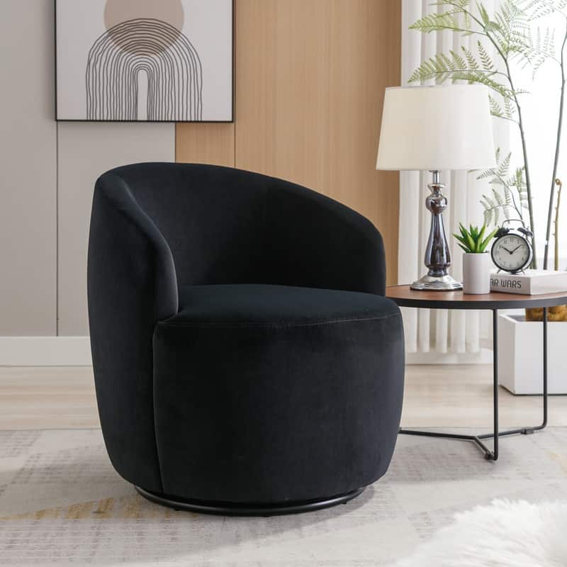 Velvet Fabric Swivel Accent Barrel Chair With Powder Coating Metal Ring