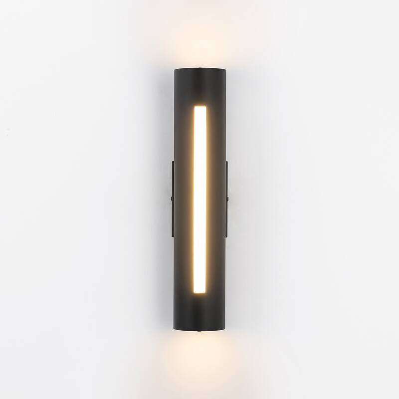 1-Light 19.6 in. Industrial Black Cylinder Iron Intergrated LED Outdoor Sconce Light - 4.33 in. W x 19.69 in. H x 5.12 in. D