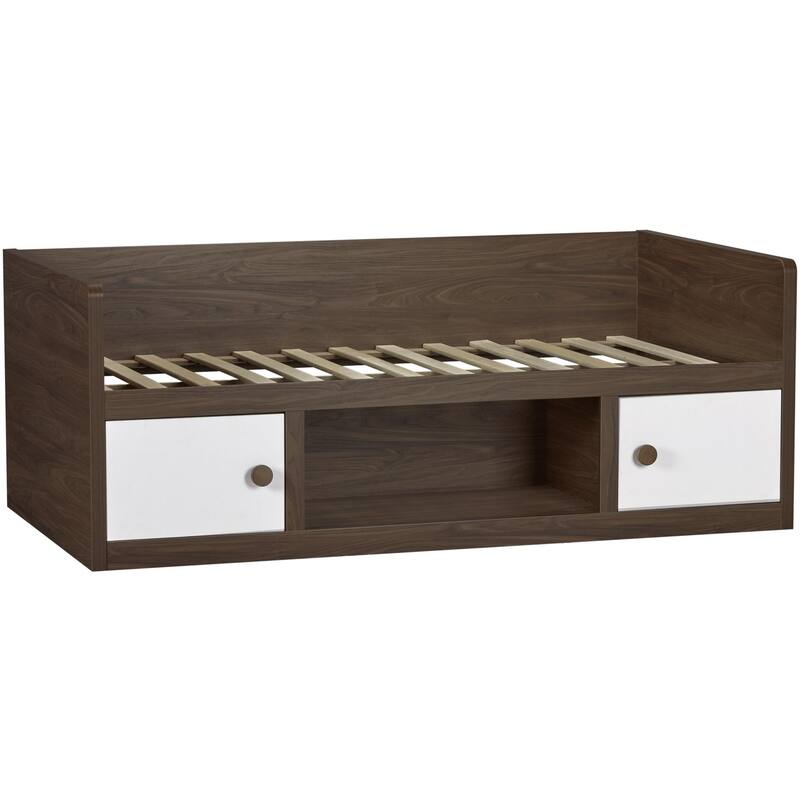 Roomfitters Sierra Ridge Terra Twin Size Daybed with Storage Drawers, Two-Tone Walnut and White Finish