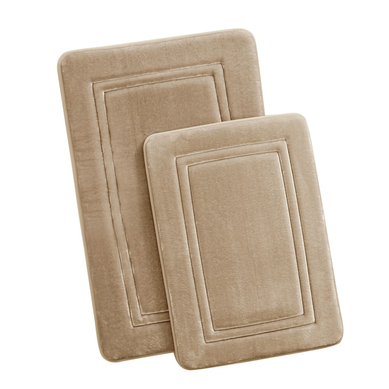 Truly Calm Antimicrobial 2 Pack Memory Foam Bath Rug - Multi Size Set - Khaki