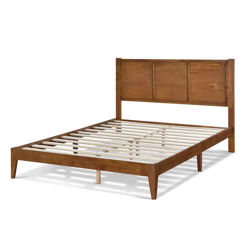 Elly Queen Walnut Solid Rubberwood Platform Bed Frame - Walnut - Queen