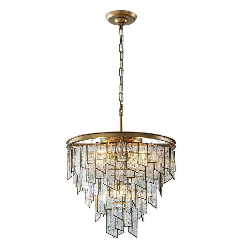 6/9-Light Luxury Water Ripple Glass Chandelier Pendant Light Modern Brass Frame Lighting Fixture for Dining Room Living Room