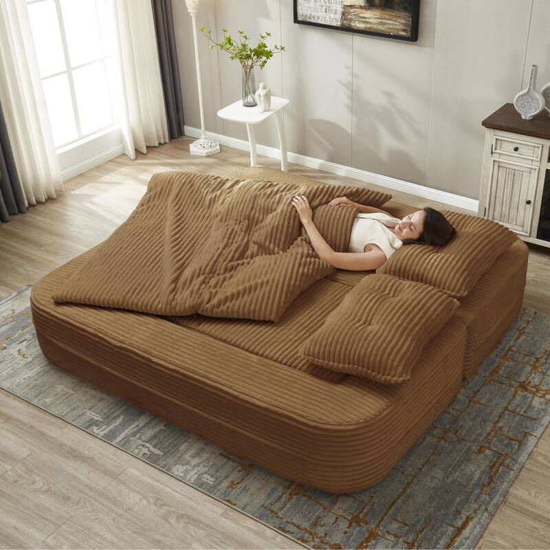 Sofa Bed With Independent Chaise Lounge And Functional Blanket,Convertible Sofa Bed,King Size Bed,Deep Seat