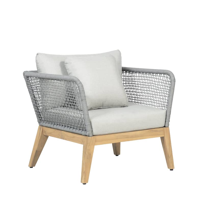 Cypress Teak Wood Outdoor Arm Chair with Rope Design - Grey