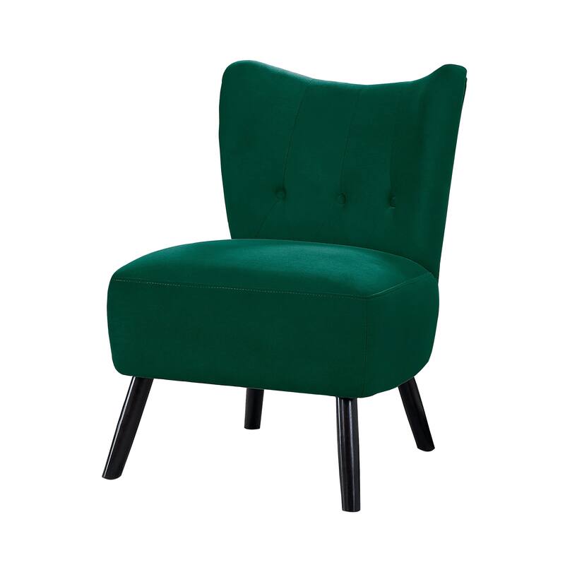 Upholstered Armless Accent Chair with Flared Back and Button Tufting, Green - 33 H x 27.5 W x 22.5 L Inches