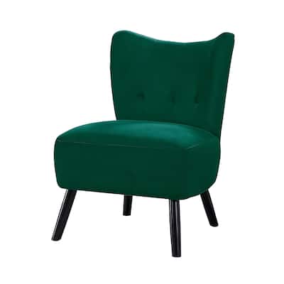 Upholstered Armless Accent Chair with Flared Back and Button Tufting, Green - 33 H x 27.5 W x 22.5 L Inches