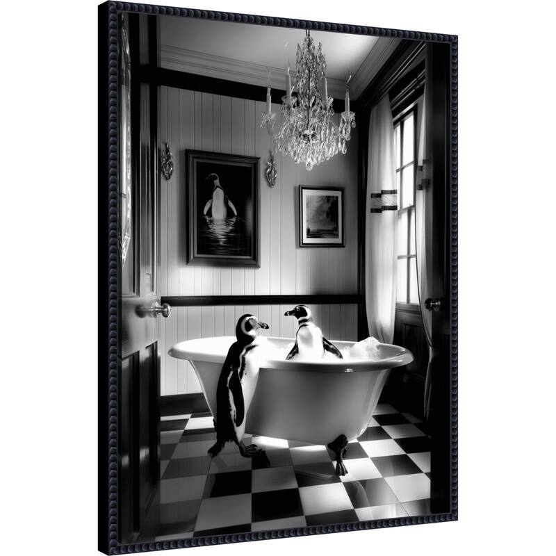 Penguin Romance by Niky Rahner Framed Canvas Wall Art