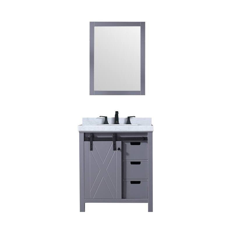 Marsyas 30 in W x 22 in D White Bath Vanity, Grey Quartz Countertop, Faucet Set and 28 in Mirror