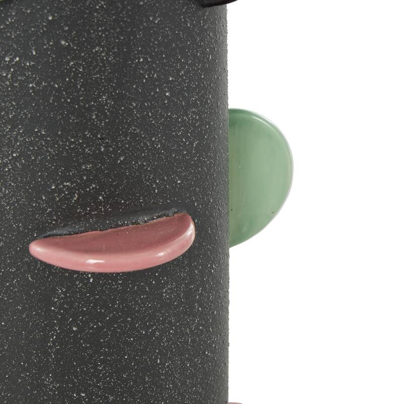 Ceramic Textured Vase with Multicolor Half-Moon Accents - Black - Roche River Decor