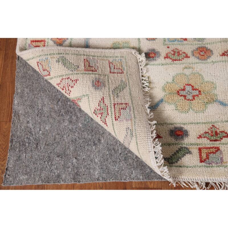 Hand Knotted Oriental 100% Wool Carpet Transitional All-Over Beige & Ivories Oushak Area Rug - 17' 10'' X 9' 1''