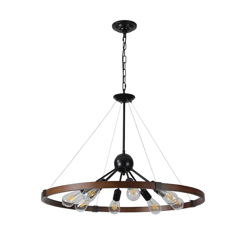 Farmhouse Brown 8-Light Wagon Wheel Chandelier for Dining Room