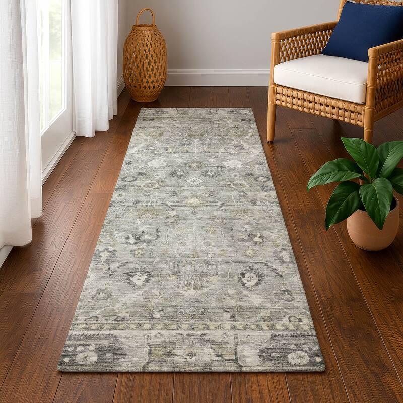 Premium Washable Super Soft Vintage Traditional Mayfield Rug - Pewter - 2'3" x 7'6"